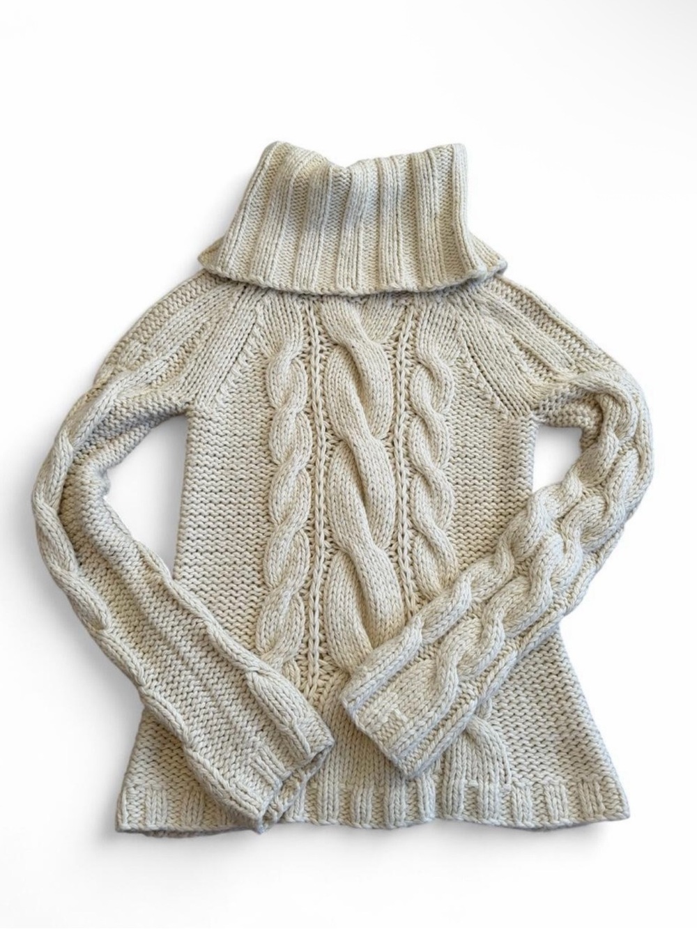 Vintage Gap Cream Cable Hand Knit Cowl Neck Sweater Size S